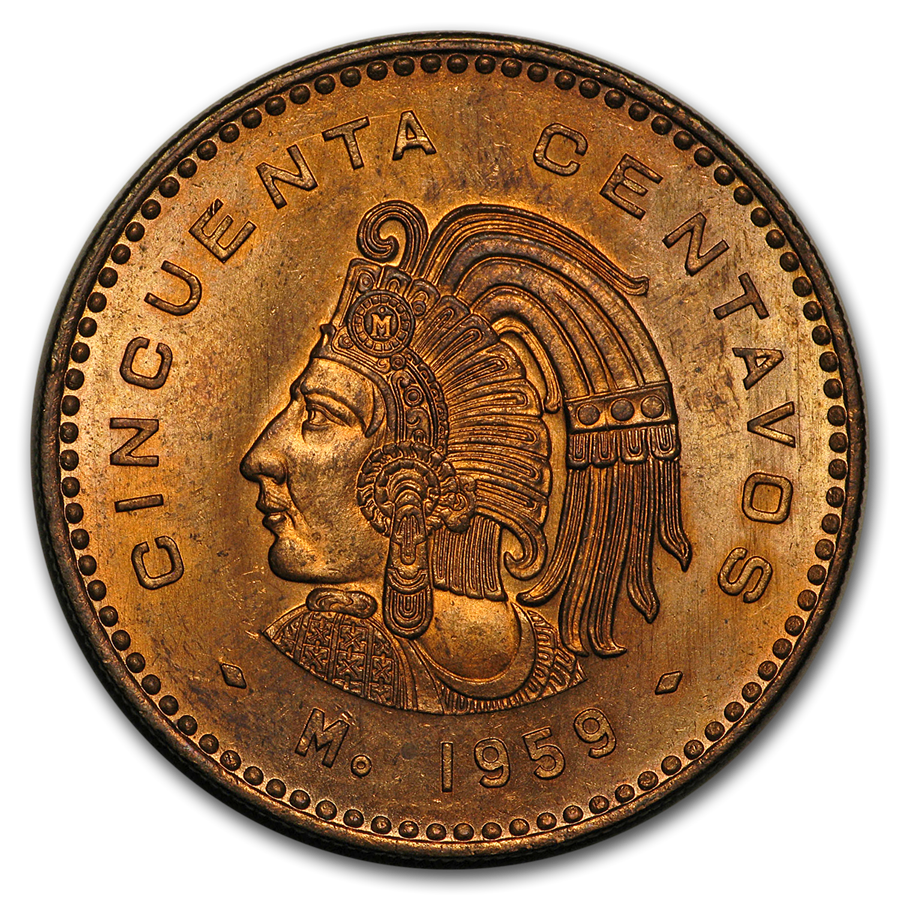 1959 Mexico 50 Centavos BU 50 Centavo Vintage Mexican Silver Coins